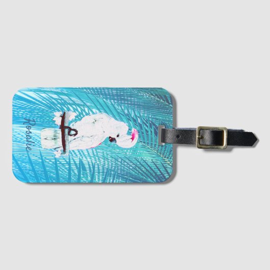 Cute White Cockatau Tropical Greenery Palm Leaves Bagagelabel (Voorkant (horizontaal))