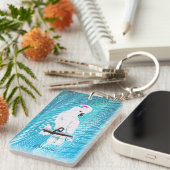 Cute White Cockatau Tropical Greenery Palm Leaves Sleutelhanger (Voorkant Rechts)