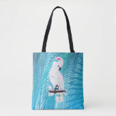 Cute White Cockatau Tropical Greenery Palm Leaves Tote Bag (Voorkant)