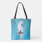 Cute White Cockatau Tropical Greenery Palm Leaves Tote Bag (Achterkant)