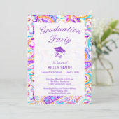 Cute white colorful paisley graduparty kaart (Staand voorkant)