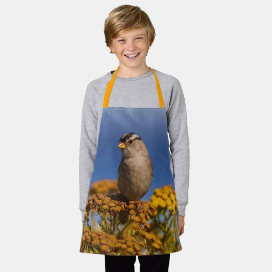 Cute White-Crowned Sparrow Sitting on the Tansy Schort (Gedragen)