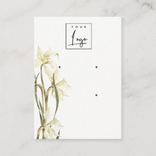 Cute White Daffodil Floral 2 Logo oorring display Visitekaartje