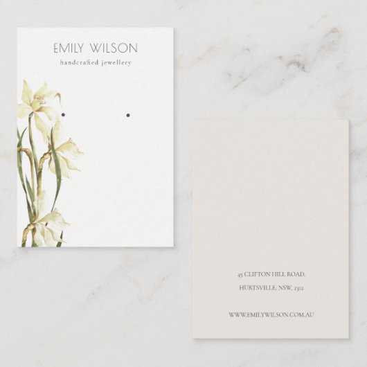 Cute White Daffodil Floral Stud Earning Display Visitekaartje (Voorkant / Achterkant)