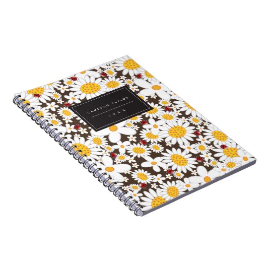 Cute White Daisies Summer Flowers And Red Ladybugs Notitieboek (Rechterzijde)