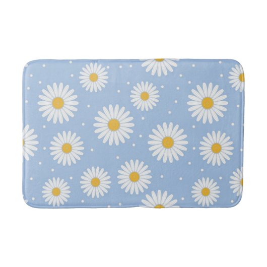 Cute White Daisy Blue Bath Mat. Badmat (Voorkant)