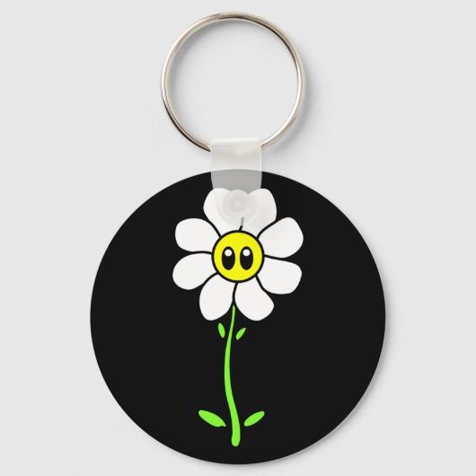 Cute White Daisy Flower Face Daisies Comic Cartoon Sleutelhanger (Voorkant)