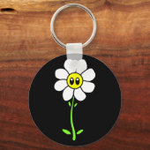 Cute White Daisy Flower Face Daisies Comic Cartoon Sleutelhanger (Voorkant)