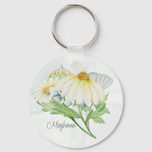 Cute White Daisy Monogram Waterverf Sleutelhanger
