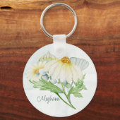 Cute White Daisy Monogram Waterverf Sleutelhanger (Achterkant)