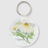 Cute White Daisy Monogram Waterverf Sleutelhanger (Achterkant)