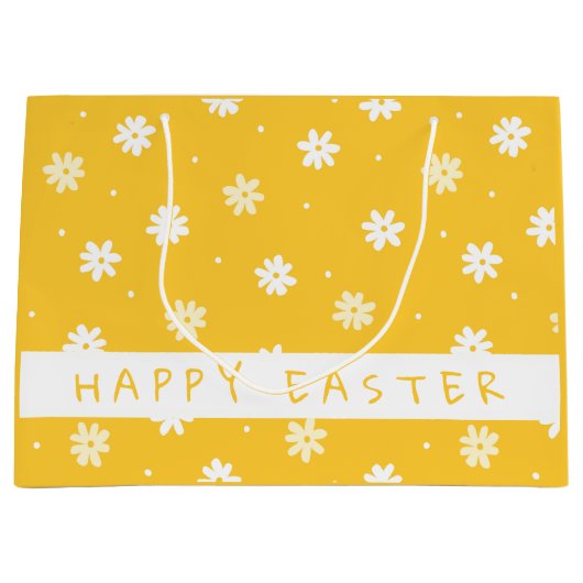 Cute White Daisy Personalized Yellow Easter Groot Cadeauzakje (Voorkant)