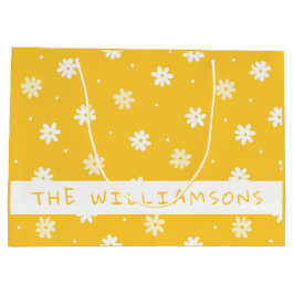 Cute White Daisy Personalized Yellow Easter Groot Cadeauzakje