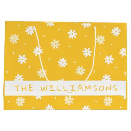 Cute White Daisy Personalized Yellow Easter Groot Cadeauzakje (Achterkant)