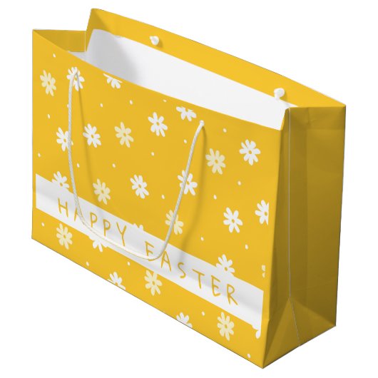 Cute White Daisy Personalized Yellow Easter Groot Cadeauzakje (Voorkant Gekanteld)