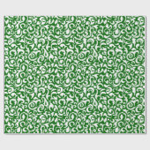 Cute White Dark Green Damask Floral Pattern Cadeaupapier (Vlak)