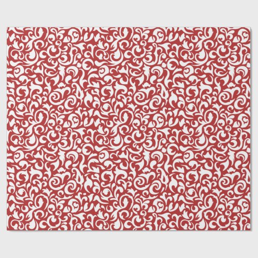 Cute White Dark Red Damask Floral Pattern Cadeaupapier (Vlak)