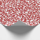 Cute White Dark Red Damask Floral Pattern Cadeaupapier (Hoek)