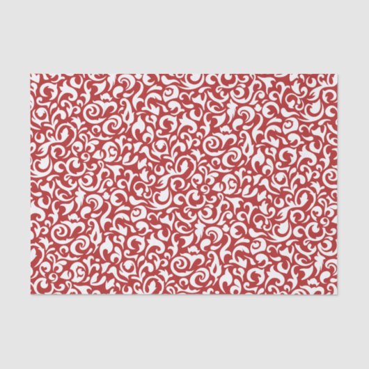 Cute White Dark Red Damask Floral Pattern Tissuepapier (Voorkant)