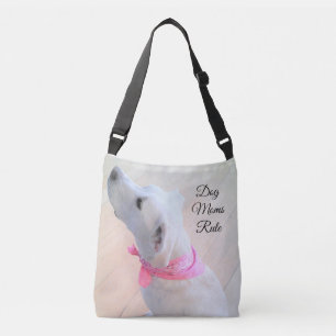 Cute White Dog Draag Roze Scarf Crossbody Tas