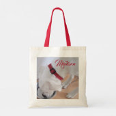 Cute White Dog Drink Water Custom Name Red Tote Bag (Achterkant)