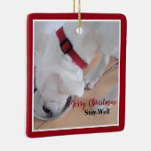 Cute White Dog Drink Water Red Kerstplein Keramisch Ornament (Rechts)