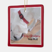 Cute White Dog Drink Water Red Kerstplein Keramisch Ornament (Links)