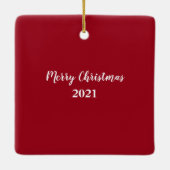 Cute White Dog Drink Water Red Kerstplein Keramisch Ornament (Achterkant)