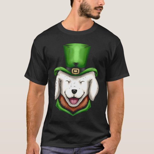 Cute White Dog Golden Retriever Green Hat St Patri T-shirt (Voorkant)