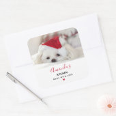 Cute White Dog in een Red Kerstmis Pet Kitchen Vierkante Sticker (Envelop)