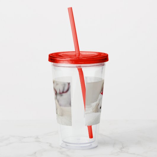 Cute White Dog in een Rode Kerstmis Pet Acryl Drinkbeker (Links)