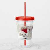 Cute White Dog in een Rode Kerstmis Pet Acryl Drinkbeker (Voorkant)