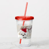 Cute White Dog in een Rode Kerstmis Pet Acryl Drinkbeker (Achterkant)