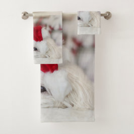 Cute White Dog in een Rode Kerstmis Pet Bad Handdoek
