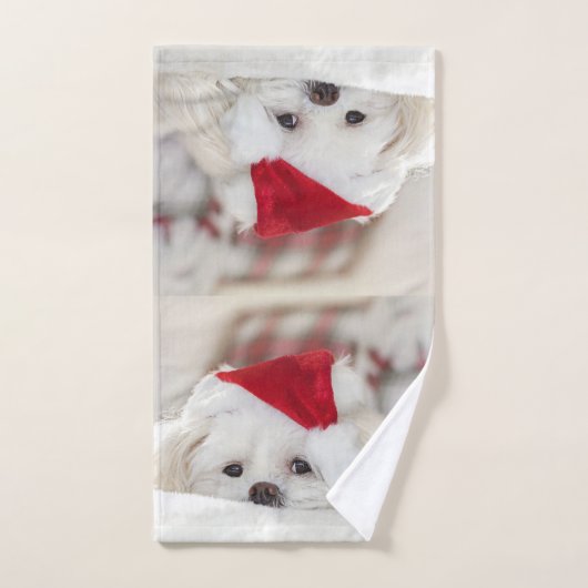 Cute White Dog in een Rode Kerstmis Pet Bad Handdoek (Handdoek)