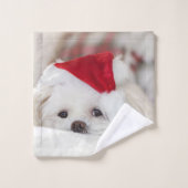Cute White Dog in een Rode Kerstmis Pet Bad Handdoek (Wasdoekje)