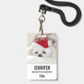 Cute White Dog in een Rode Kerstmis Pet Badge (Achterkant met lanyard)