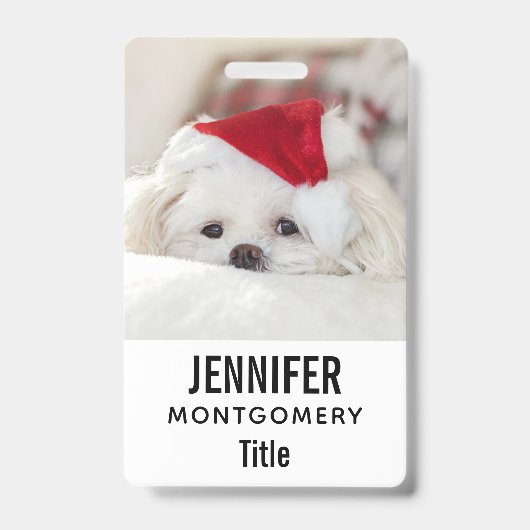 Cute White Dog in een Rode Kerstmis Pet Badge (Voorzijde)
