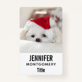 Cute White Dog in een Rode Kerstmis Pet Badge (Voorkant)
