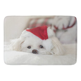 Cute White Dog in een Rode Kerstmis Pet Badmat
