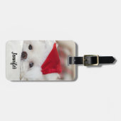 Cute White Dog in een Rode Kerstmis Pet Bagagelabel (Voorkant horizontaal)