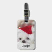 Cute White Dog in een Rode Kerstmis Pet Bagagelabel (Voorkant verticaal)