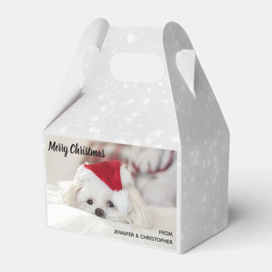 Cute White Dog in een Rode Kerstmis Pet Bedankdoosjes (Voorkant Zijde)