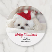 Cute White Dog in een Rode Kerstmis Pet Bedankjes Labels (Voorkant)