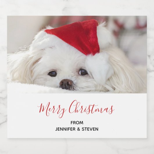 Cute White Dog in een Rode Kerstmis Pet Bier Etiket (Enkel label)