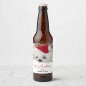 Cute White Dog in een Rode Kerstmis Pet Bier Etiket (Voorkant)