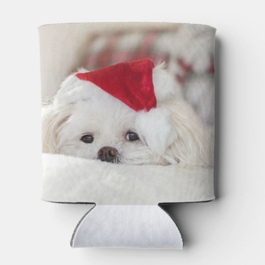Cute White Dog in een Rode Kerstmis Pet Blikjeskoeler (Achterkant)