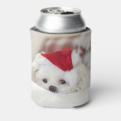 Cute White Dog in een Rode Kerstmis Pet Blikjeskoeler (Blikje Achterkant)