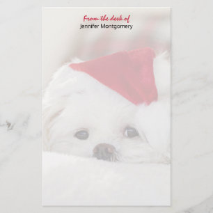 Cute White Dog in een Rode Kerstmis Pet Briefpapier