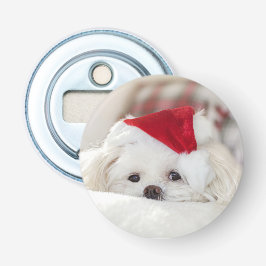 Cute White Dog in een Rode Kerstmis Pet Button Flesopener
